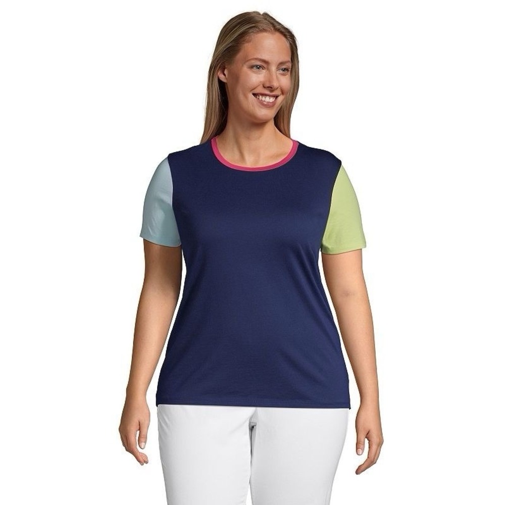 Lands' End Women's 3X Multicolor Relaxed Supima Cotton Crewneck‎ Tee Navy NEW